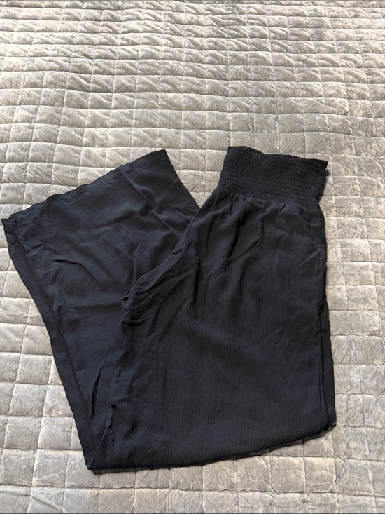 Pants - Black Smocked Waist Wide-Leg Pants